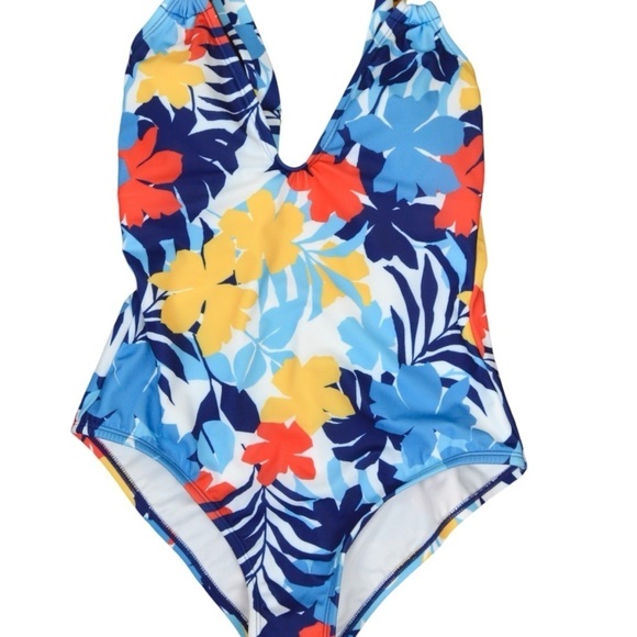 Apt. 9 Tropical Floral Print V Neck One Piece Swimsuit Size Small NWT - Picture 1 of 8